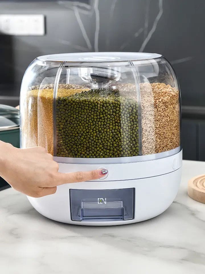 6 Grid Round Cereal Dispenser, 360° Rotatable Rice Barrels, Multi Compartment Grain Dispenser, Rotary Partition Sealed Jar, Round Rice Storage Tank, Measuring Container Kitchen Grains Rice Storage Bucket Food Organizer 6 Grid Round Cereal Dispenser, 360° Rotatable Rice Barrels, Multi Compartment Grain Dispenser, Rotary Partition Sealed Jar, Round Rice Storage Tank, Measuring Container Kitchen Grains Rice Storage Bucket Food Organizer
